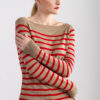 Sweter w paski beżowo - czerwony