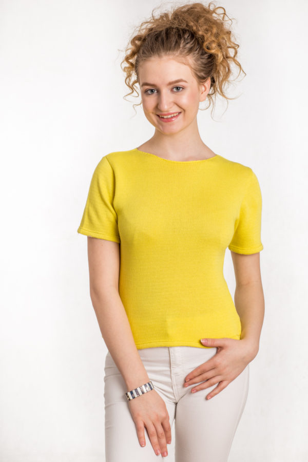 Bawełniana bluzka z krótkim rękawem żółta