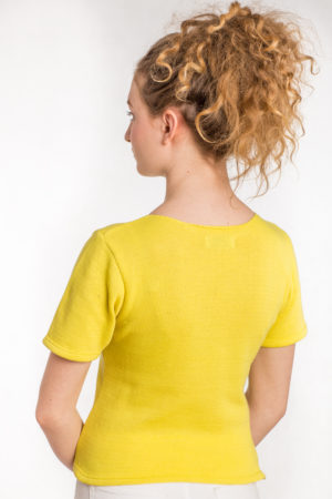 Bawełniana bluzka z krótkim rękawem żółta